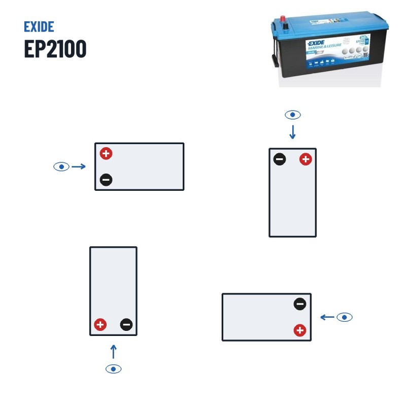 Marine battery Exide EP2100 12V 240Ah 1200A AGM – polarity (layout 3)