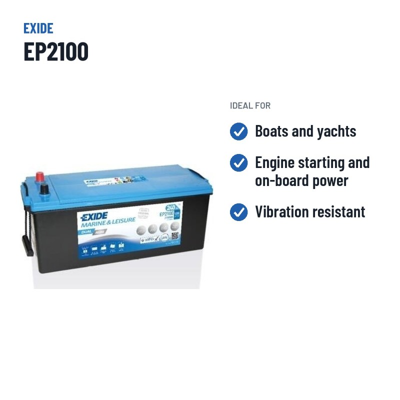 Marine battery Exide EP2100 12V 240Ah 1200A AGM – recommended uses