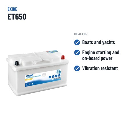 Marine battery Exide ET650 12V 100Ah 800A – recommended uses