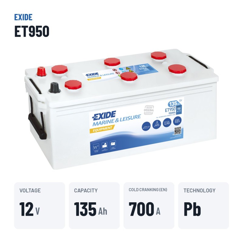 Marine battery Exide ET950 12V 135Ah 700A – key specs