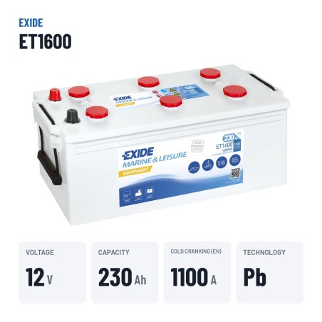 Marine battery Exide ET1600 12V 230Ah 1100A – key specs