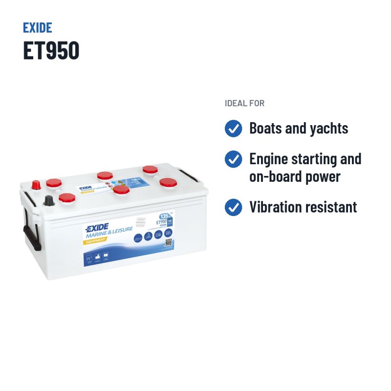 Batterie marine Exide ET950 12V 135Ah 700A – utilisations recommandées
