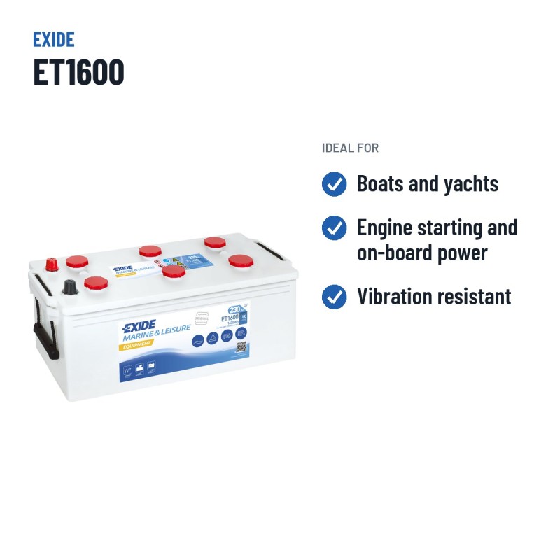 Bateria náutica Exide ET1600 12V 230Ah 1100A – utilizações recomendadas
