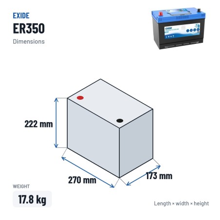 Bootsbatterie Exide ER350 12V 80Ah 570A | baterias.com