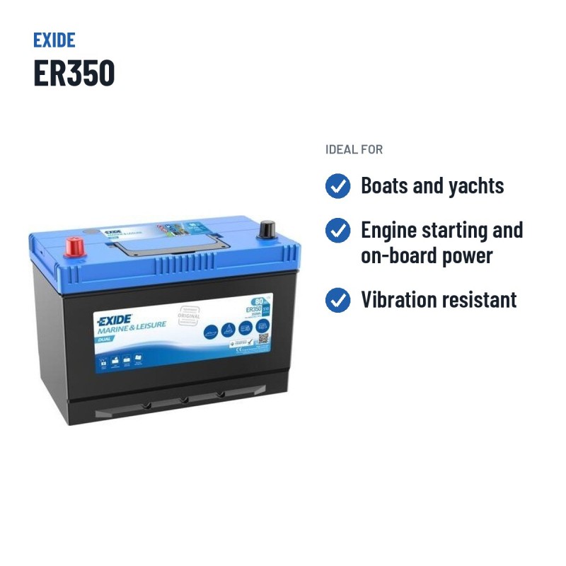 Bootsbatterie Exide ER350 12V 80Ah 570A | baterias.com