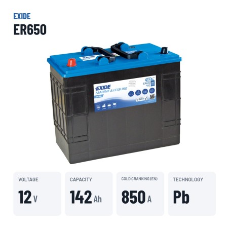 Marine battery Exide ER650 12V 142Ah 850A – key specs