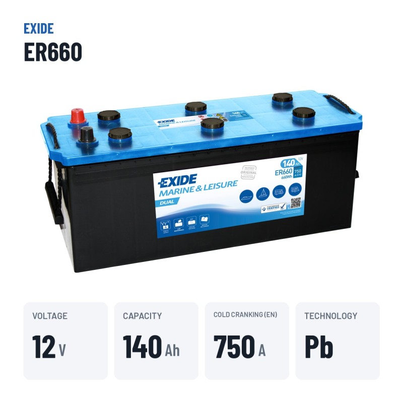 Bateria náutica Exide ER660 12V 140Ah 750A | baterias.com