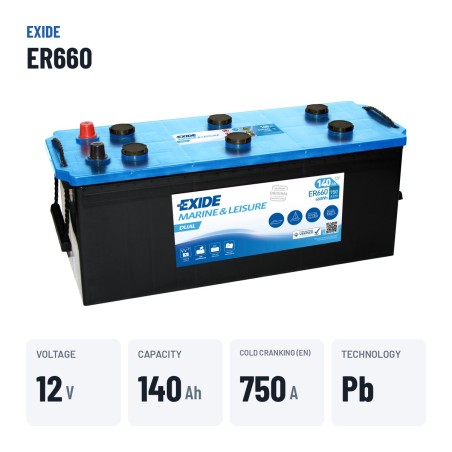 Bateria náutica Exide ER660 12V 140Ah 750A | baterias.com