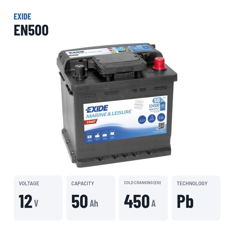 Marine battery Exide EN500 12V 50Ah 450A – key specs
