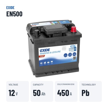 Marine battery Exide EN500 12V 50Ah 450A – key specs