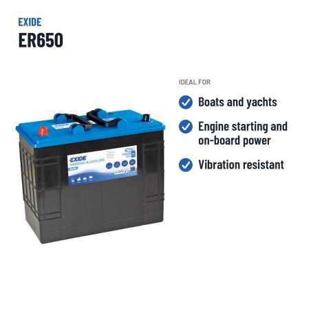 Marine battery Exide ER650 12V 142Ah 850A – recommended uses