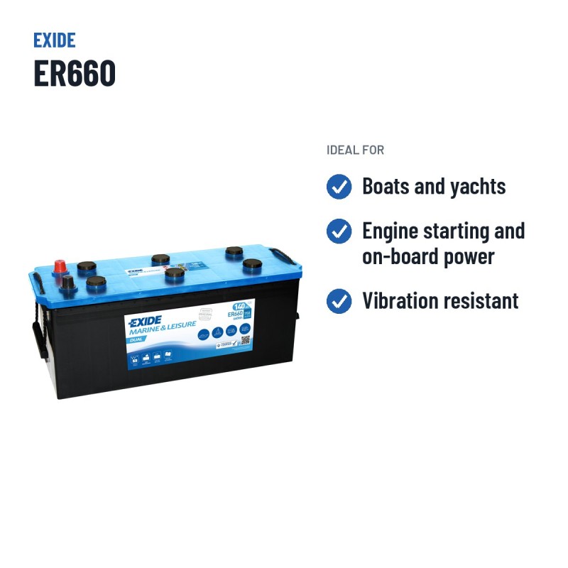 Bateria náutica Exide ER660 12V 140Ah 750A | baterias.com