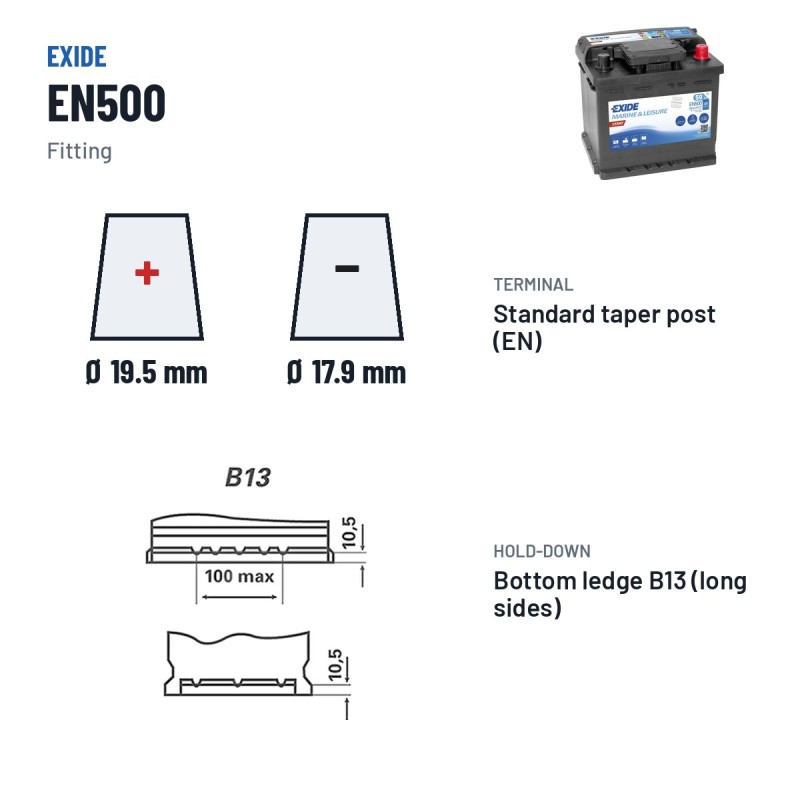 Batteria nautica Exide EN500 12V 50Ah 450A | baterias.com