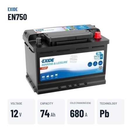 Bootsbatterie Exide EN750 12V 74Ah 680A – wichtigste Daten