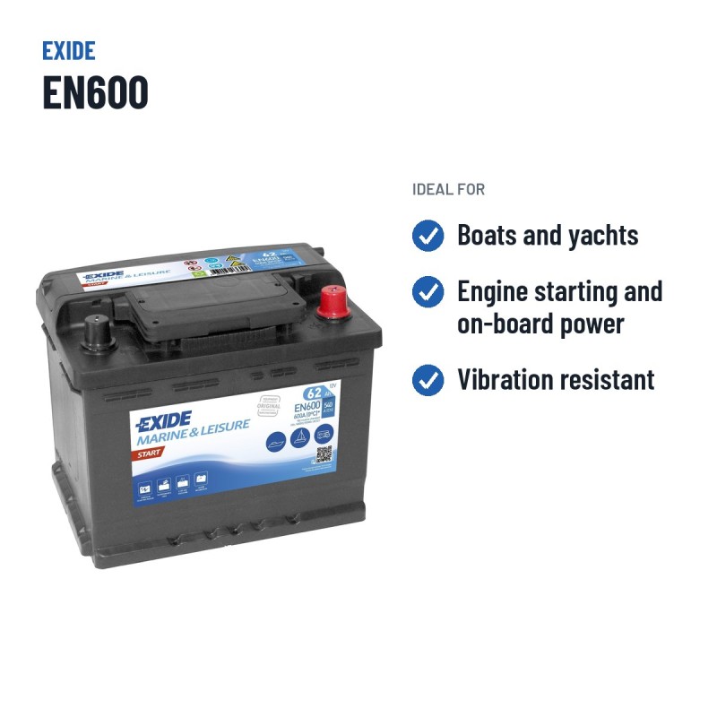 Batería náutica Exide EN600 12V 62Ah 540A – usos recomendados