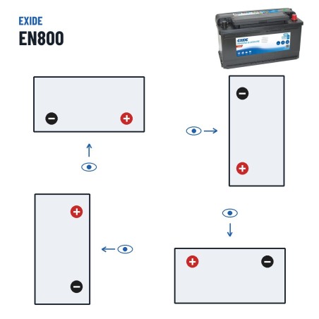 Marine battery Exide EN800 12V 90Ah 720A – polarity (layout 0, + right)