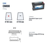 Marine battery Exide EN800 12V 90Ah 720A – terminal and hold-down