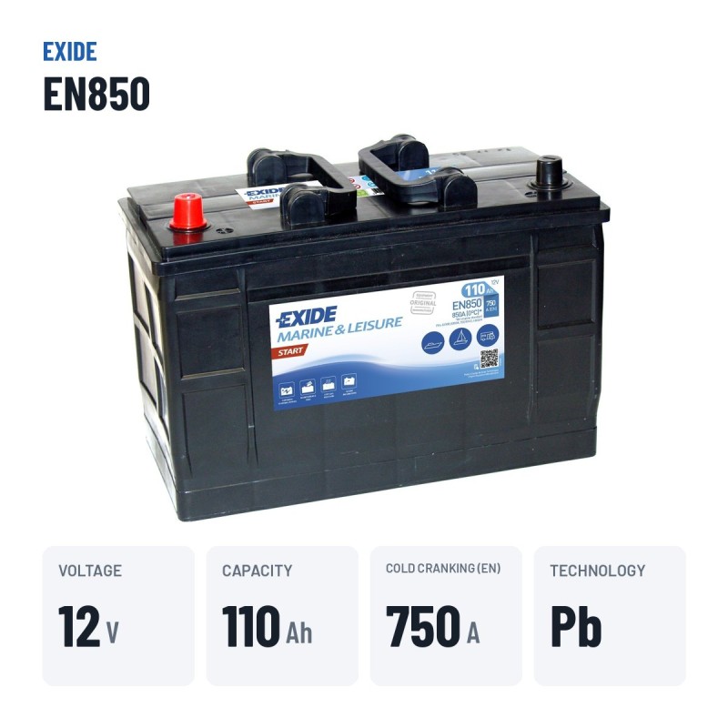 Bateria náutica Exide EN850 12V 110Ah 750A – dados principais