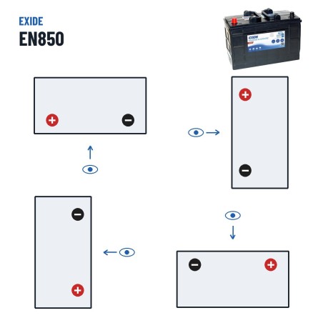 Bateria náutica Exide EN850 12V 110Ah 750A – polaridade (esquema 1, + esquerda)