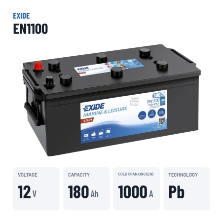 Bateria náutica Exide EN1100 12V 180Ah 1000A – dados principais