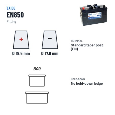 Batterie marine Exide EN850 12V 110Ah 750A – bornes et fixation