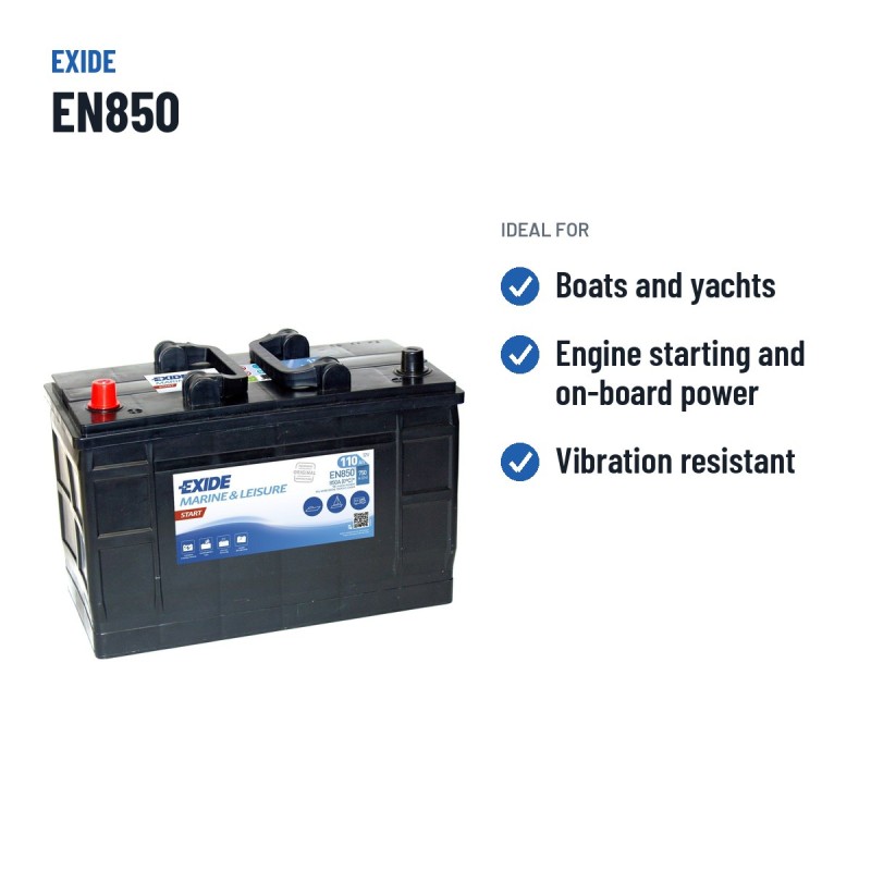Bateria náutica Exide EN850 12V 110Ah 750A – utilizações recomendadas