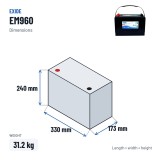 Bateria náutica Exide EM960 12V 100Ah 800A AGM – medidas 330 × 173 × 240 mm
