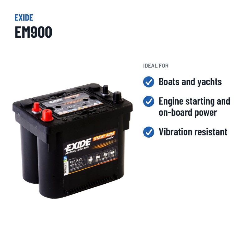Batterie marine Exide EM900 12V 42Ah 700A AGM | baterias.com