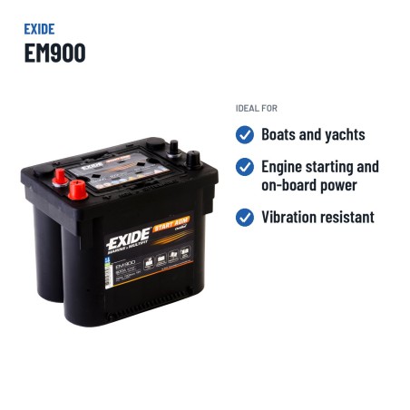 Batterie marine Exide EM900 12V 42Ah 700A AGM | baterias.com