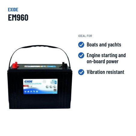 Bateria náutica Exide EM960 12V 100Ah 800A AGM – utilizações recomendadas