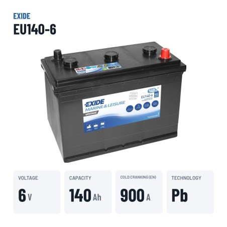 Bootsbatterie Exide EU140-6 6V 140Ah 900A – wichtigste Daten