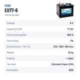 Batterie marine Exide EU77-6 6V 77Ah 360A – fiche technique