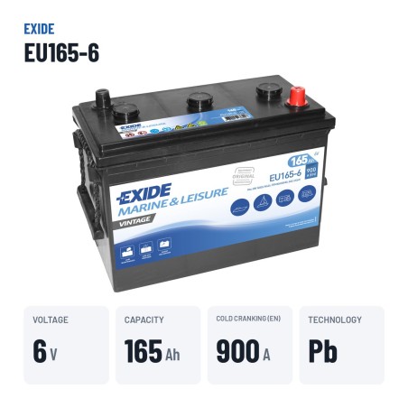 Bateria náutica Exide EU165-6 6V 165Ah 900A – dados principais