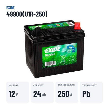 Batería de cortacésped Exide 49900(U1R-250) 12V 24Ah 250A