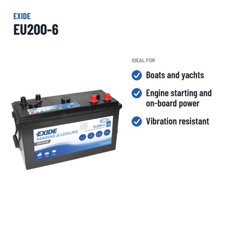 Batería náutica Exide EU200-6 6V 200Ah 1150A | baterias.com