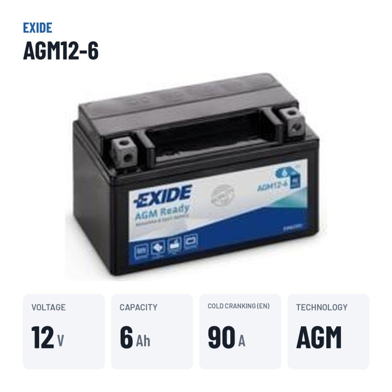 Motorradbatterie Exide AGM12-6 12V 6Ah 90A AGM – wichtigste Daten
