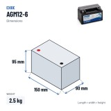 Motorcycle battery Exide AGM12-6 12V 6Ah 90A AGM – dimensions 150 × 90 × 95 mm