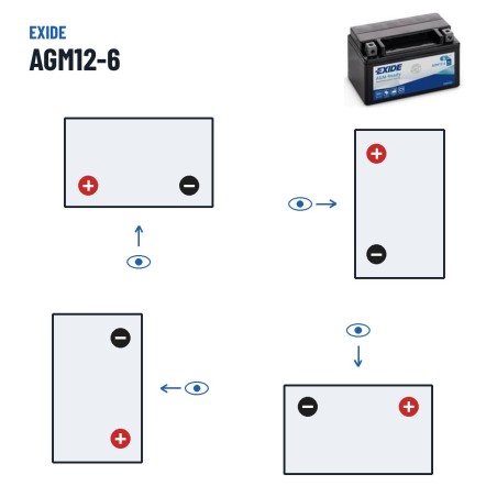 Motorcycle battery Exide AGM12-6 12V 6Ah 90A AGM – polarity (layout 1, + left)
