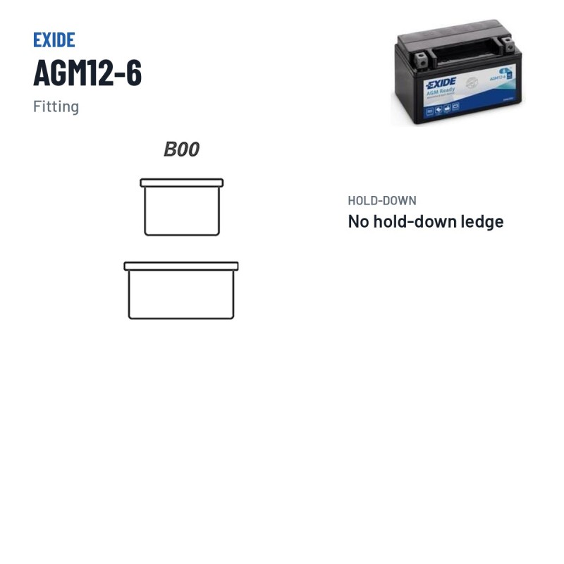 Motorradbatterie Exide AGM12-6 12V 6Ah 90A AGM – Pole und Befestigung