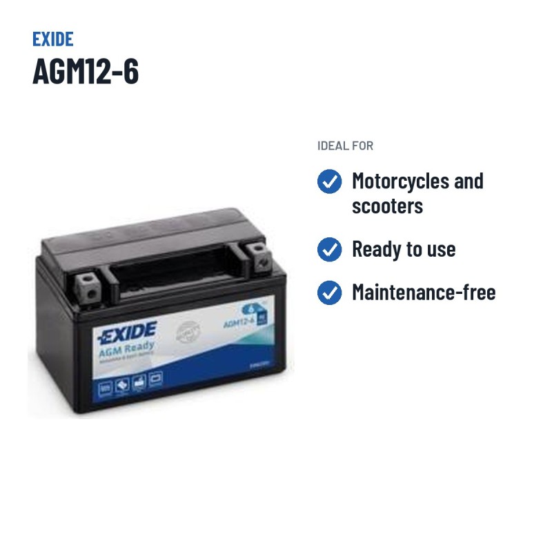 Motorradbatterie Exide AGM12-6 12V 6Ah 90A AGM – empfohlene Einsatzbereiche