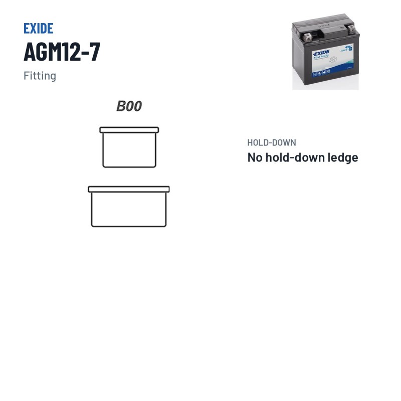 Batterie moto Exide AGM12-7 12V 6Ah 100A AGM – bornes et fixation