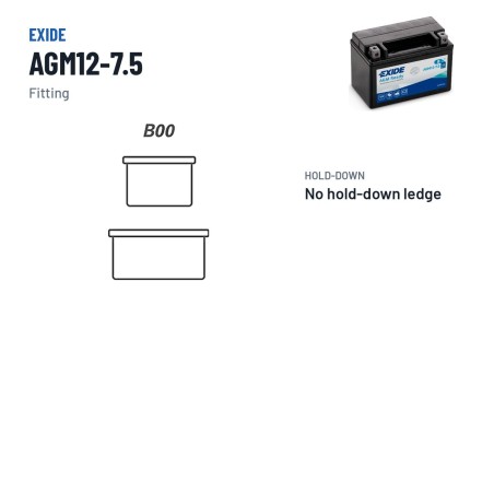 Batería de moto Exide AGM12-7.5 12V 8Ah 120A AGM | baterias.com