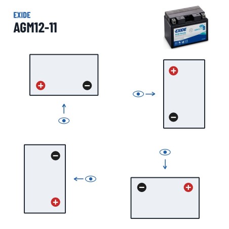 Batteria moto Exide AGM12-11 12V 11Ah 205A AGM | baterias.com