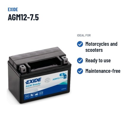 Batería de moto Exide AGM12-7.5 12V 8Ah 120A AGM | baterias.com