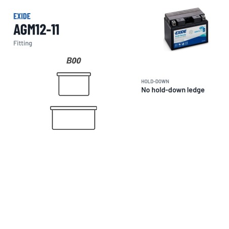 Motorcycle battery Exide AGM12-11 12V 11Ah 205A AGM – terminal and hold-down