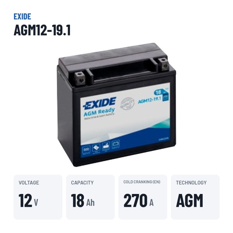 Motorcycle battery Exide AGM12-19.1 12V 18Ah 270A AGM – key specs