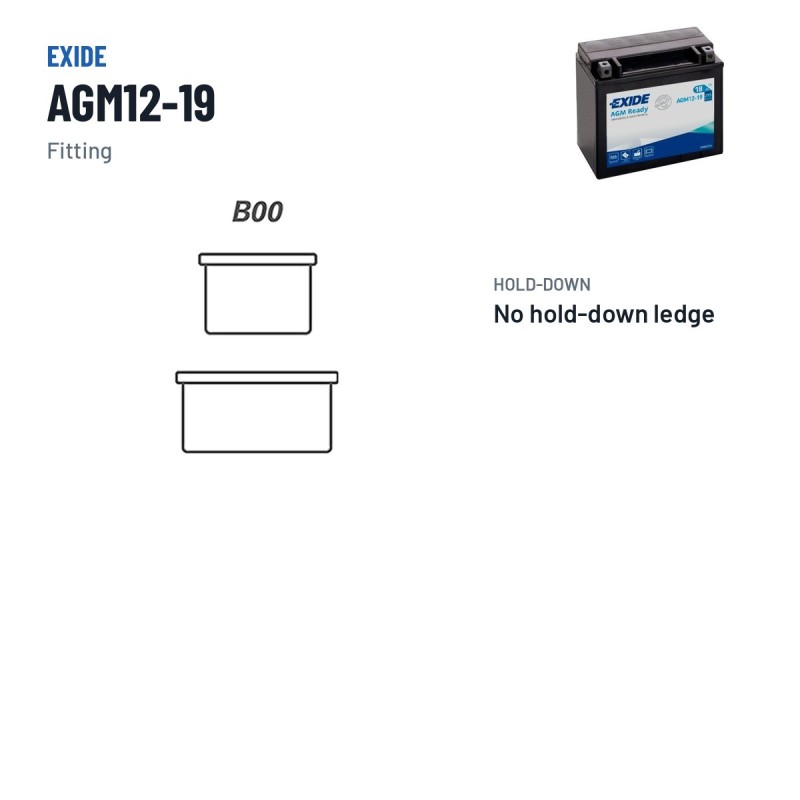 Batterie moto Exide AGM12-19 12V 18Ah 270A AGM – bornes et fixation