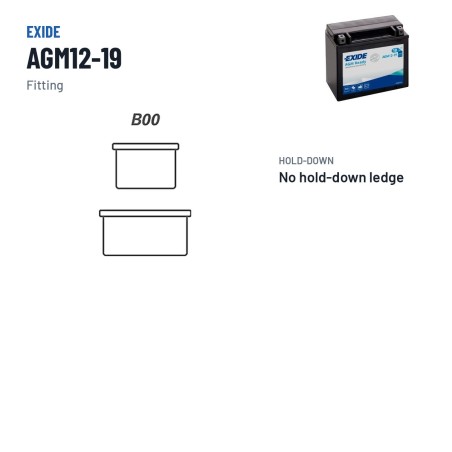 Batteria moto Exide AGM12-19 12V 18Ah 270A AGM – terminali e fissaggio