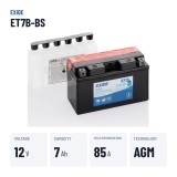 Motorcycle battery Exide ET7B-BS 12V 7Ah 85A AGM – key specs
