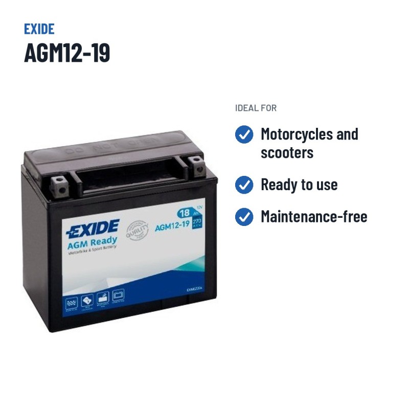 Batteria moto Exide AGM12-19 12V 18Ah 270A AGM – usi consigliati